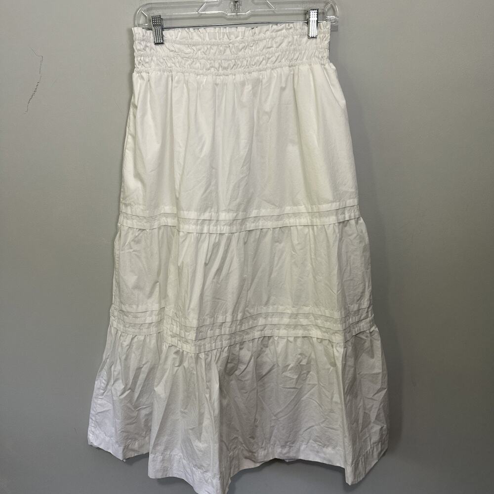 Quince Skirt Womens Medium White Organic Cotton Poplin Tiered Maxi Cottage Boho - Picture 4 of 8